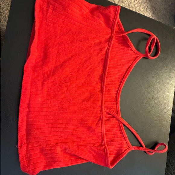 Red Ribbed Crop Top - Picture 2 of 3